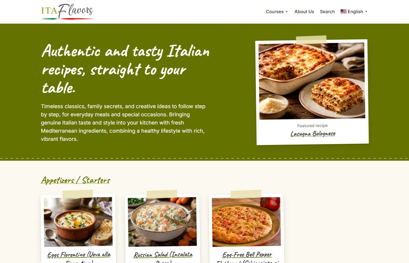 Screenshot del sito di ItaFlavors